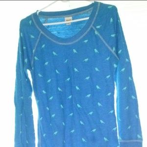 Printed graphic thermal with teal little birds
