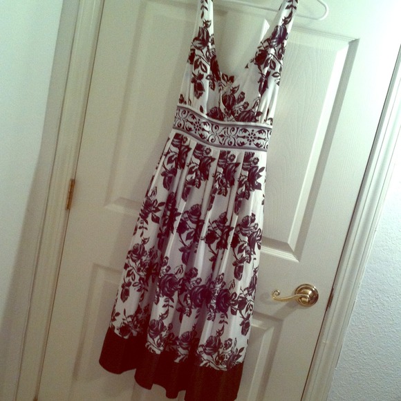 SOLD - Winter white and black floral silk dress