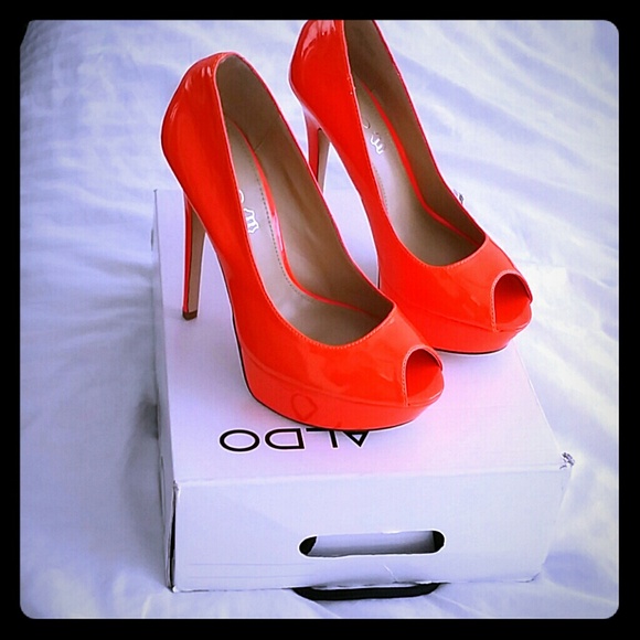 Bright Orange Open Toe Pumps