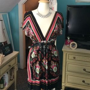 Floral Vneck Black Dress