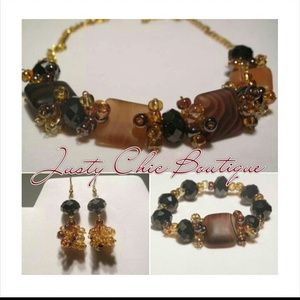Necklace, Earrings and Bracelet Set. Chocolate