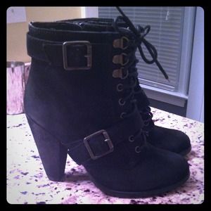 Seychelles black leather military style boot.