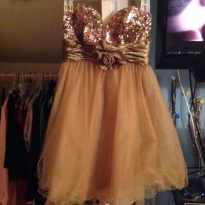 Pink green and gold dress