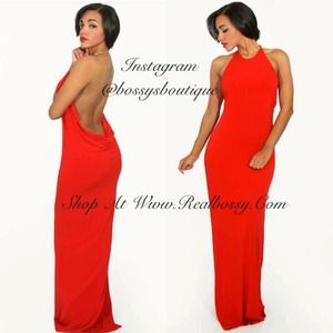 Red backless dress