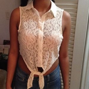 Crochet knit and semi sheer shirt