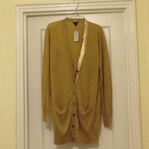 NWT Ann Taylor linen mustard cardi w gold detail