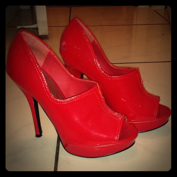 Red peep toe booties