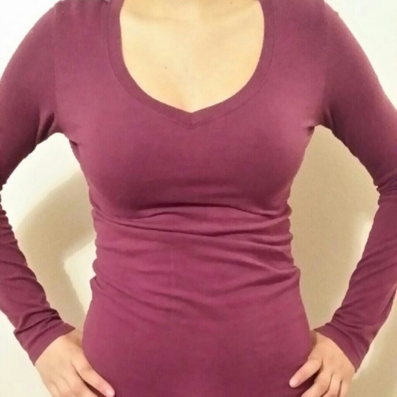 Purple V Neck Long Sleeve