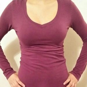 Purple V Neck Long Sleeve