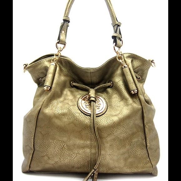 Gorgeous embellished metallic leather tote  OLIVE