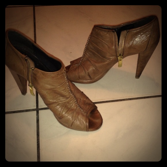 Leather zip up booties