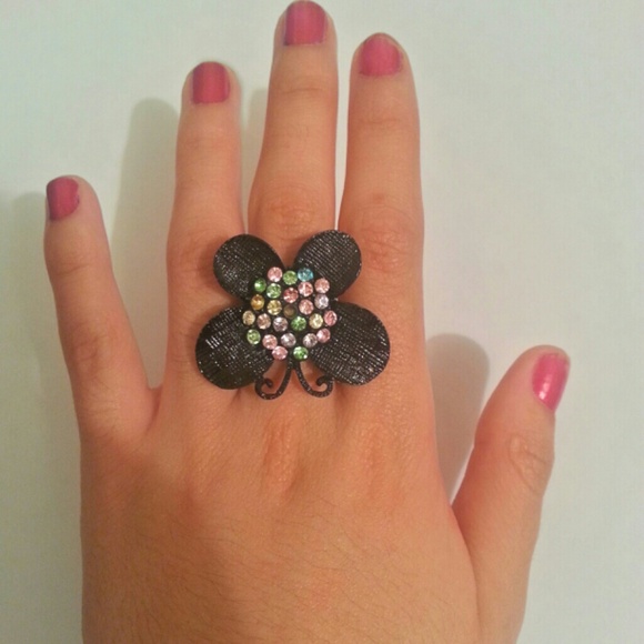 Adjustable Black/Colorful Butterfly Ring