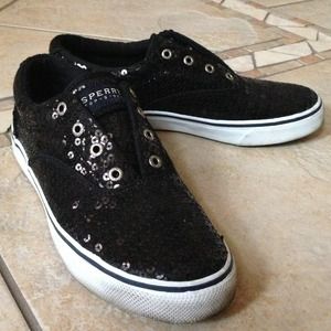 SPERRY TOP-SIDER Black Sequin Slip On Boat Shoes