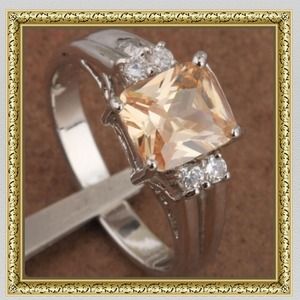 BROWN MORGANITE &WHITE TOPAZ GEM GOLD FILLED RING