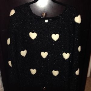 Lauren Conrad black sparkly heart sweater