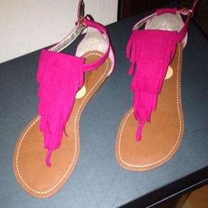 Pink Suede Fringe Thong Sandal