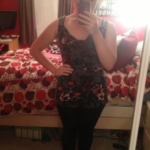 Floral print cowl neck tank with beaded straps