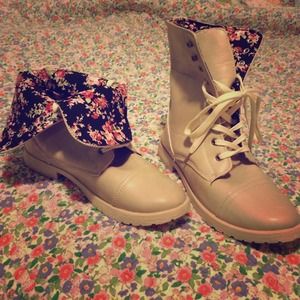 Tan and flower patterned boots
