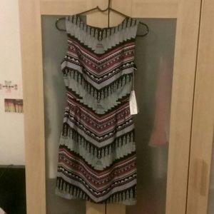 Printed multi neutral colored striped shift dress