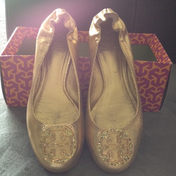 SOLD!! Tory Burch REVA flats with gold glitter