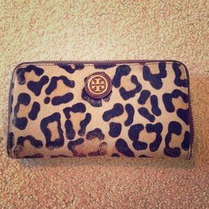 SOLD Tory Burch leapord print fur wallet