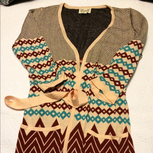 F21 Chevron Long Wrap Sweater