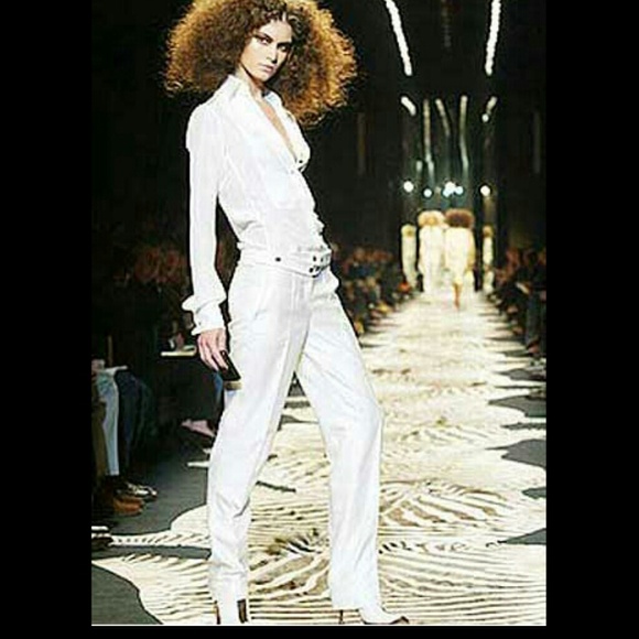 Yves Saint Laurent Pants - Yves Saint Laurent YSL Cream Silk Belt Pants 42FR