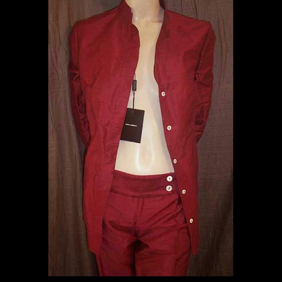 Dolce & Gabbana Red Raw Silk Pants Suit 42IT NWOT - Picture 2 of 4