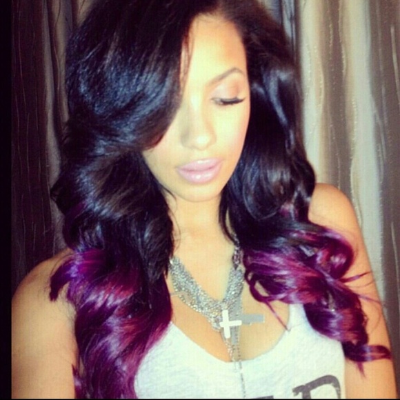Accessories - Beautiful Black Purple Full Lace Wig 16 inches