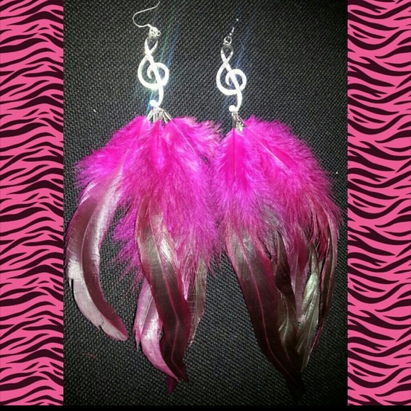 Pink feather earrings