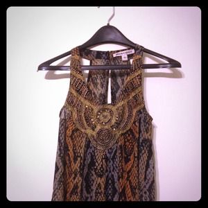 Snake print embellished chiffon top