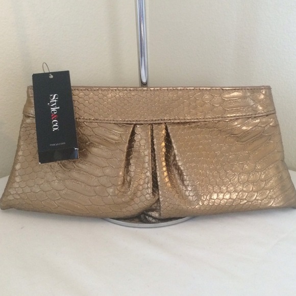 Bronze Faux Snakeskin Clutch