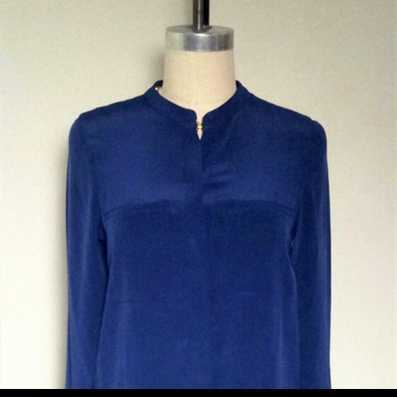 Vince Two Pocket Silk Hi Low Shirt - Blue