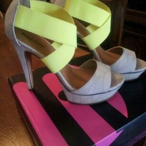 Strappy neon high heels