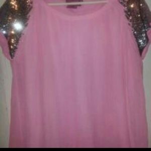 Pink shirt with sequins sleeves