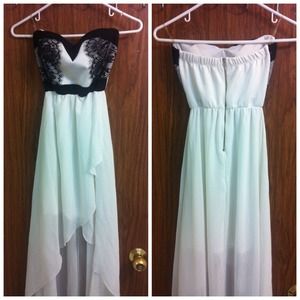 White with black lace high low dress