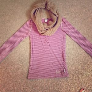 Volcom Tops - Candy striped pink and brown long sleeve top Volcom Tops - Candy striped pink and brown long sleeve top