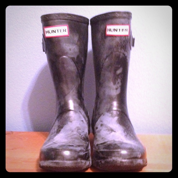 Hunter Rainboots- short- black and gray marbled