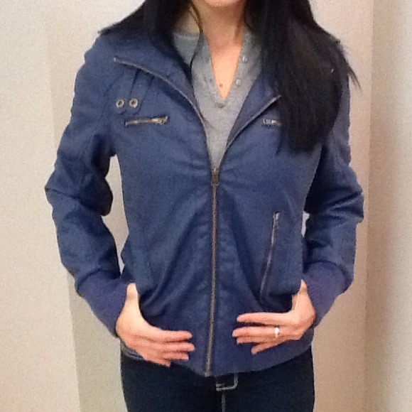 "SOLD" Blue Leather Bomber Jacket