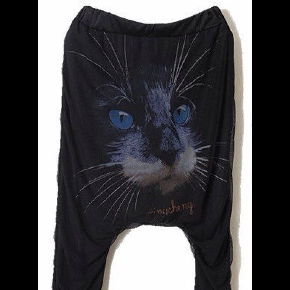 fashion blue cat face harem pants