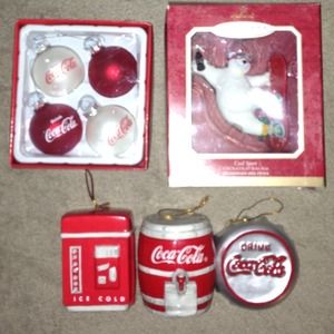 8 Coca Cola Christmas ornaments like new