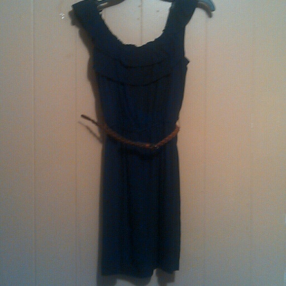 Navy dress with brown belt worn only once