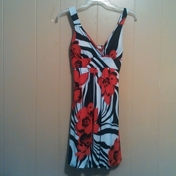 Red black and white flora dress worn once