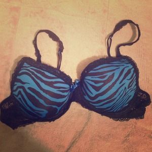 Blue/black zebra print push up bra