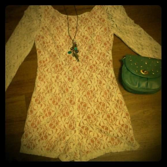Cream and Sienna 3/4 Sleeve Lace Romper ON HOLD