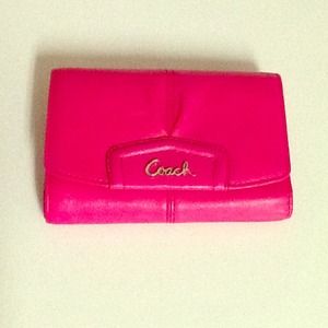 Coach Fuchsia Ashley Leather Compact Clutch/Wallet