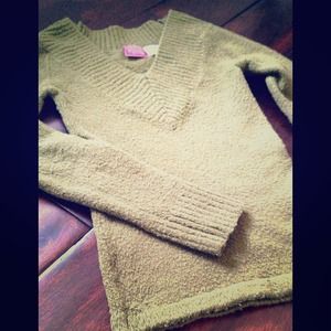 Military green v-neck sweater