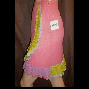 Moschino Pink Silk Ruffled Skirt 4/6