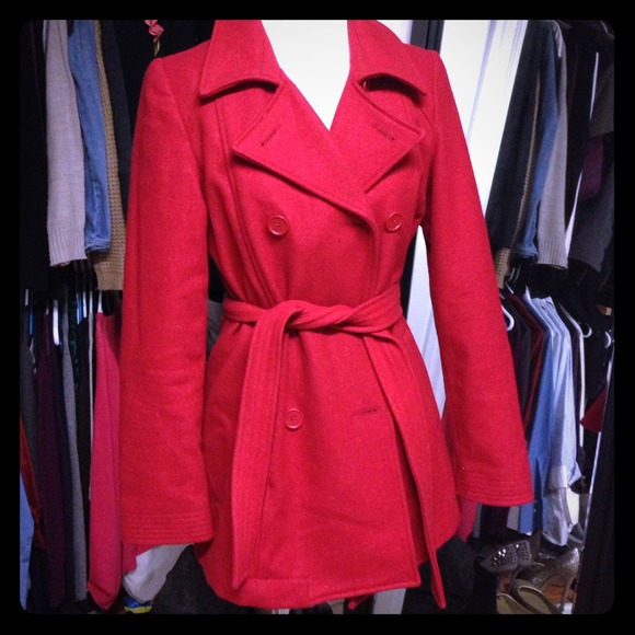 *not available! * Red peacoat with tie-belt