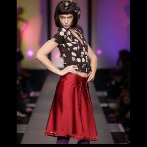 Moschino Red Satin Beaded Safety Pin Skirt 42IT